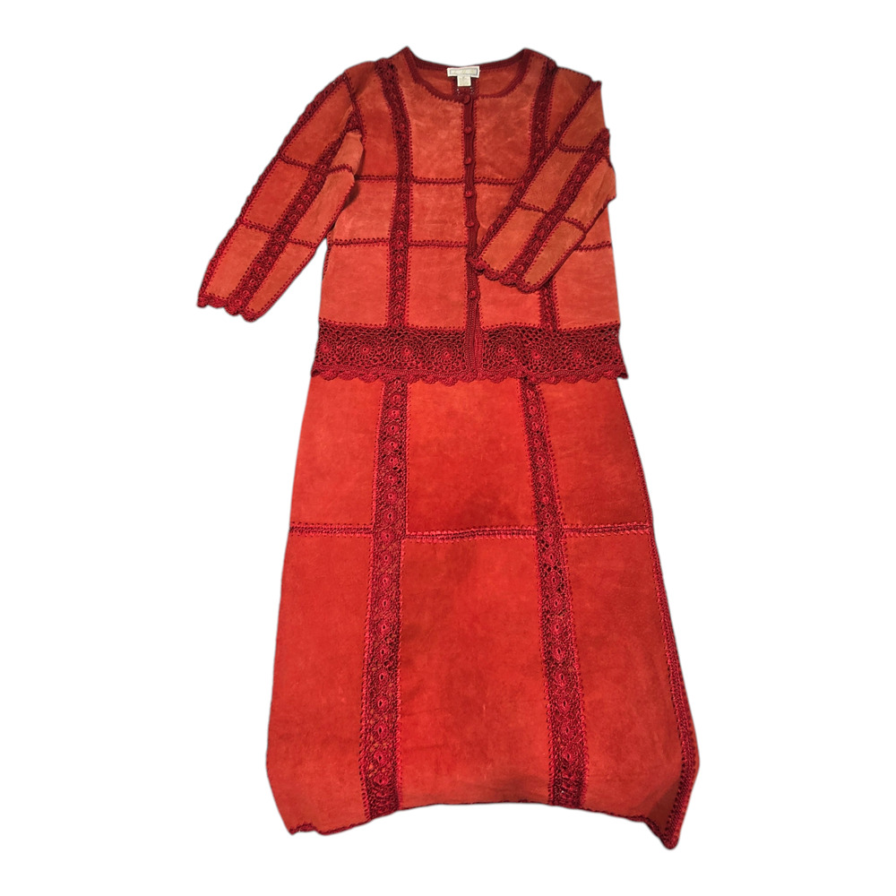 S.M.H. Leather/ knit Jacket and skirt Red